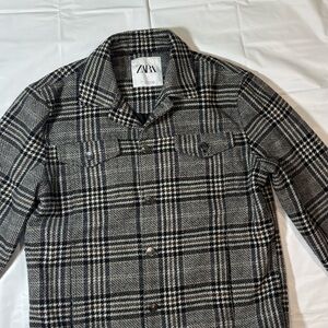 Zara Thick Plaid Overshirt Jacket Size L - Grey Black White